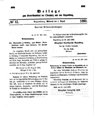 Königlich-bayerisches Kreis-Amtsblatt der Oberpfalz und von Regensburg (Königlich bayerisches Intelligenzblatt für die Oberpfalz und von Regensburg) Mittwoch 1. August 1860