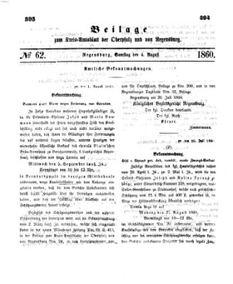 Königlich-bayerisches Kreis-Amtsblatt der Oberpfalz und von Regensburg (Königlich bayerisches Intelligenzblatt für die Oberpfalz und von Regensburg) Samstag 4. August 1860