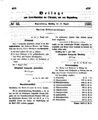 Königlich-bayerisches Kreis-Amtsblatt der Oberpfalz und von Regensburg (Königlich bayerisches Intelligenzblatt für die Oberpfalz und von Regensburg) Samstag 18. August 1860