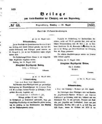 Königlich-bayerisches Kreis-Amtsblatt der Oberpfalz und von Regensburg (Königlich bayerisches Intelligenzblatt für die Oberpfalz und von Regensburg) Samstag 25. August 1860