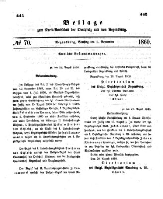 Königlich-bayerisches Kreis-Amtsblatt der Oberpfalz und von Regensburg (Königlich bayerisches Intelligenzblatt für die Oberpfalz und von Regensburg) Samstag 1. September 1860