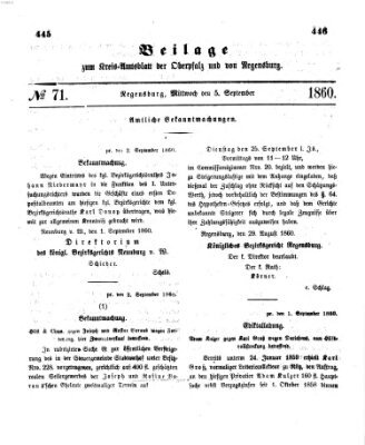 Königlich-bayerisches Kreis-Amtsblatt der Oberpfalz und von Regensburg (Königlich bayerisches Intelligenzblatt für die Oberpfalz und von Regensburg) Mittwoch 5. September 1860