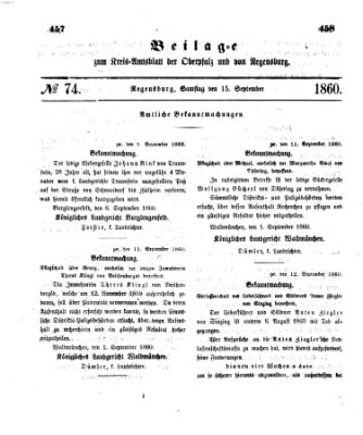 Königlich-bayerisches Kreis-Amtsblatt der Oberpfalz und von Regensburg (Königlich bayerisches Intelligenzblatt für die Oberpfalz und von Regensburg) Samstag 15. September 1860