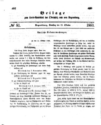 Königlich-bayerisches Kreis-Amtsblatt der Oberpfalz und von Regensburg (Königlich bayerisches Intelligenzblatt für die Oberpfalz und von Regensburg) Samstag 13. Oktober 1860