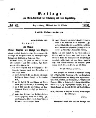 Königlich-bayerisches Kreis-Amtsblatt der Oberpfalz und von Regensburg (Königlich bayerisches Intelligenzblatt für die Oberpfalz und von Regensburg) Mittwoch 24. Oktober 1860