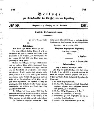 Königlich-bayerisches Kreis-Amtsblatt der Oberpfalz und von Regensburg (Königlich bayerisches Intelligenzblatt für die Oberpfalz und von Regensburg) Samstag 10. November 1860