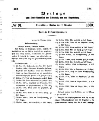 Königlich-bayerisches Kreis-Amtsblatt der Oberpfalz und von Regensburg (Königlich bayerisches Intelligenzblatt für die Oberpfalz und von Regensburg) Samstag 17. November 1860