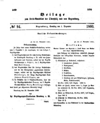 Königlich-bayerisches Kreis-Amtsblatt der Oberpfalz und von Regensburg (Königlich bayerisches Intelligenzblatt für die Oberpfalz und von Regensburg) Samstag 1. Dezember 1860