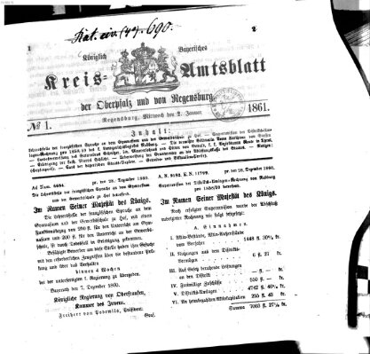 Königlich-bayerisches Kreis-Amtsblatt der Oberpfalz und von Regensburg (Königlich bayerisches Intelligenzblatt für die Oberpfalz und von Regensburg) Mittwoch 2. Januar 1861