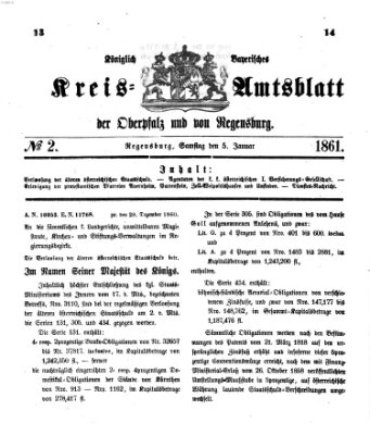 Königlich-bayerisches Kreis-Amtsblatt der Oberpfalz und von Regensburg (Königlich bayerisches Intelligenzblatt für die Oberpfalz und von Regensburg) Samstag 5. Januar 1861