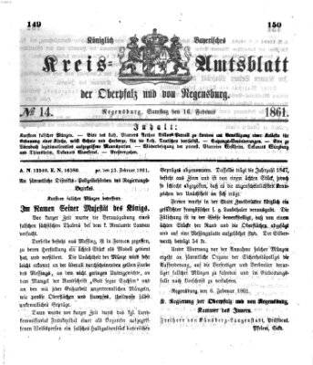 Königlich-bayerisches Kreis-Amtsblatt der Oberpfalz und von Regensburg (Königlich bayerisches Intelligenzblatt für die Oberpfalz und von Regensburg) Samstag 16. Februar 1861