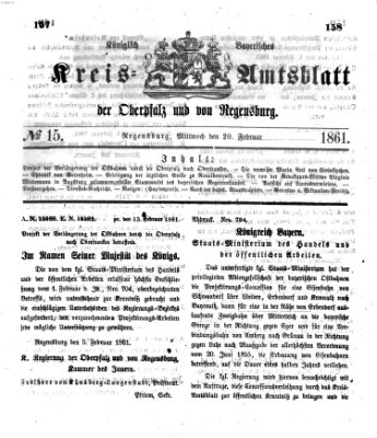 Königlich-bayerisches Kreis-Amtsblatt der Oberpfalz und von Regensburg (Königlich bayerisches Intelligenzblatt für die Oberpfalz und von Regensburg) Mittwoch 20. Februar 1861