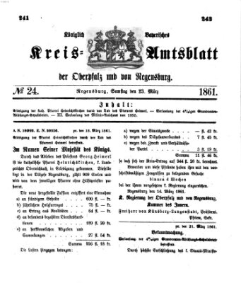 Königlich-bayerisches Kreis-Amtsblatt der Oberpfalz und von Regensburg (Königlich bayerisches Intelligenzblatt für die Oberpfalz und von Regensburg) Samstag 23. März 1861