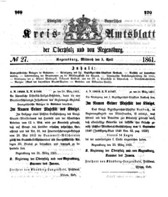 Königlich-bayerisches Kreis-Amtsblatt der Oberpfalz und von Regensburg (Königlich bayerisches Intelligenzblatt für die Oberpfalz und von Regensburg) Mittwoch 3. April 1861