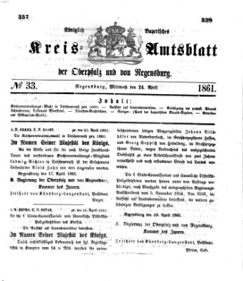 Königlich-bayerisches Kreis-Amtsblatt der Oberpfalz und von Regensburg (Königlich bayerisches Intelligenzblatt für die Oberpfalz und von Regensburg) Mittwoch 24. April 1861