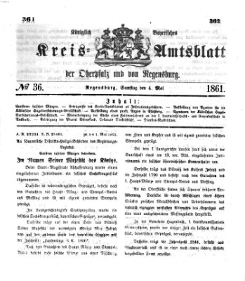 Königlich-bayerisches Kreis-Amtsblatt der Oberpfalz und von Regensburg (Königlich bayerisches Intelligenzblatt für die Oberpfalz und von Regensburg) Samstag 4. Mai 1861