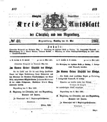 Königlich-bayerisches Kreis-Amtsblatt der Oberpfalz und von Regensburg (Königlich bayerisches Intelligenzblatt für die Oberpfalz und von Regensburg) Samstag 18. Mai 1861