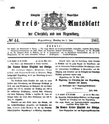 Königlich-bayerisches Kreis-Amtsblatt der Oberpfalz und von Regensburg (Königlich bayerisches Intelligenzblatt für die Oberpfalz und von Regensburg) Samstag 1. Juni 1861