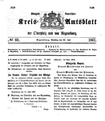 Königlich-bayerisches Kreis-Amtsblatt der Oberpfalz und von Regensburg (Königlich bayerisches Intelligenzblatt für die Oberpfalz und von Regensburg) Samstag 20. Juli 1861