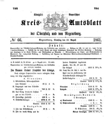 Königlich-bayerisches Kreis-Amtsblatt der Oberpfalz und von Regensburg (Königlich bayerisches Intelligenzblatt für die Oberpfalz und von Regensburg) Samstag 10. August 1861