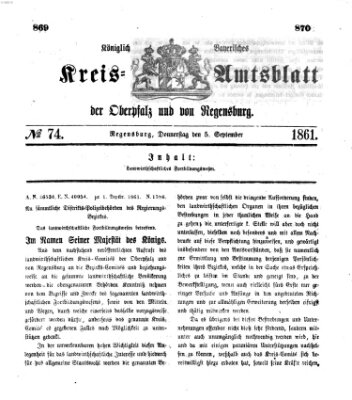 Königlich-bayerisches Kreis-Amtsblatt der Oberpfalz und von Regensburg (Königlich bayerisches Intelligenzblatt für die Oberpfalz und von Regensburg) Donnerstag 5. September 1861