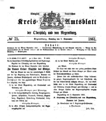 Königlich-bayerisches Kreis-Amtsblatt der Oberpfalz und von Regensburg (Königlich bayerisches Intelligenzblatt für die Oberpfalz und von Regensburg) Samstag 7. September 1861