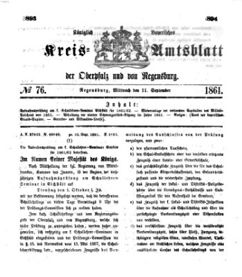 Königlich-bayerisches Kreis-Amtsblatt der Oberpfalz und von Regensburg (Königlich bayerisches Intelligenzblatt für die Oberpfalz und von Regensburg) Mittwoch 11. September 1861