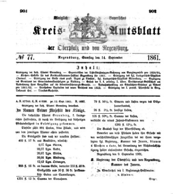 Königlich-bayerisches Kreis-Amtsblatt der Oberpfalz und von Regensburg (Königlich bayerisches Intelligenzblatt für die Oberpfalz und von Regensburg) Samstag 14. September 1861