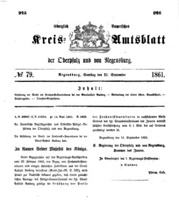 Königlich-bayerisches Kreis-Amtsblatt der Oberpfalz und von Regensburg (Königlich bayerisches Intelligenzblatt für die Oberpfalz und von Regensburg) Samstag 21. September 1861