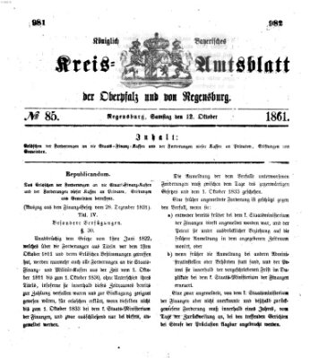 Königlich-bayerisches Kreis-Amtsblatt der Oberpfalz und von Regensburg (Königlich bayerisches Intelligenzblatt für die Oberpfalz und von Regensburg) Samstag 12. Oktober 1861