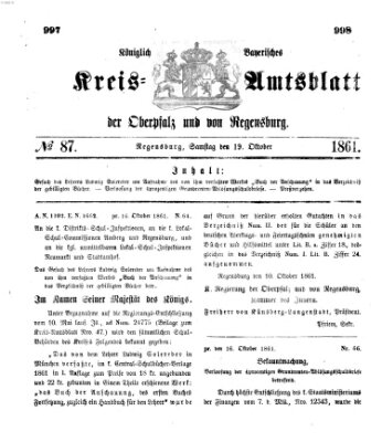 Königlich-bayerisches Kreis-Amtsblatt der Oberpfalz und von Regensburg (Königlich bayerisches Intelligenzblatt für die Oberpfalz und von Regensburg) Samstag 19. Oktober 1861