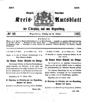 Königlich-bayerisches Kreis-Amtsblatt der Oberpfalz und von Regensburg (Königlich bayerisches Intelligenzblatt für die Oberpfalz und von Regensburg) Samstag 26. Oktober 1861