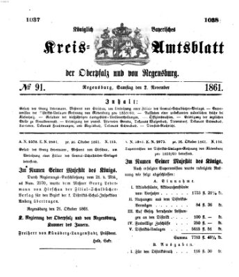 Königlich-bayerisches Kreis-Amtsblatt der Oberpfalz und von Regensburg (Königlich bayerisches Intelligenzblatt für die Oberpfalz und von Regensburg) Samstag 2. November 1861