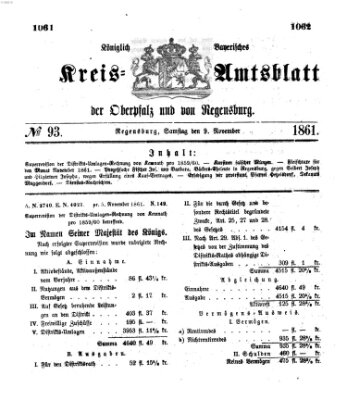 Königlich-bayerisches Kreis-Amtsblatt der Oberpfalz und von Regensburg (Königlich bayerisches Intelligenzblatt für die Oberpfalz und von Regensburg) Samstag 9. November 1861