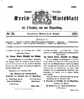 Königlich-bayerisches Kreis-Amtsblatt der Oberpfalz und von Regensburg (Königlich bayerisches Intelligenzblatt für die Oberpfalz und von Regensburg) Mittwoch 20. November 1861