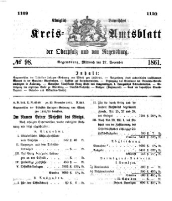 Königlich-bayerisches Kreis-Amtsblatt der Oberpfalz und von Regensburg (Königlich bayerisches Intelligenzblatt für die Oberpfalz und von Regensburg) Mittwoch 27. November 1861