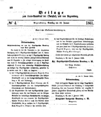 Königlich-bayerisches Kreis-Amtsblatt der Oberpfalz und von Regensburg (Königlich bayerisches Intelligenzblatt für die Oberpfalz und von Regensburg) Samstag 12. Januar 1861