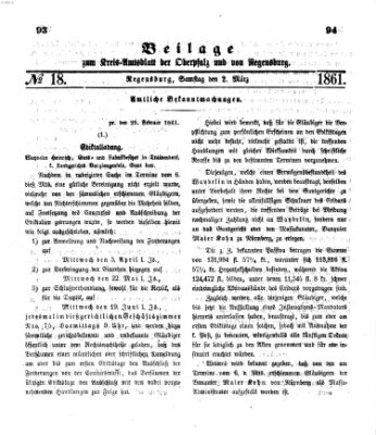 Königlich-bayerisches Kreis-Amtsblatt der Oberpfalz und von Regensburg (Königlich bayerisches Intelligenzblatt für die Oberpfalz und von Regensburg) Samstag 2. März 1861