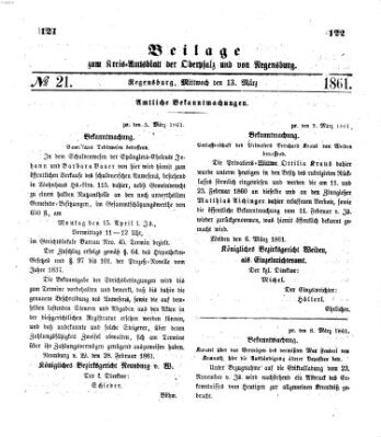 Königlich-bayerisches Kreis-Amtsblatt der Oberpfalz und von Regensburg (Königlich bayerisches Intelligenzblatt für die Oberpfalz und von Regensburg) Mittwoch 13. März 1861