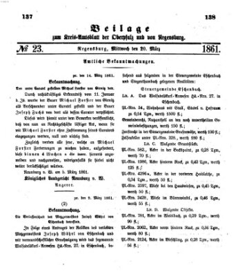 Königlich-bayerisches Kreis-Amtsblatt der Oberpfalz und von Regensburg (Königlich bayerisches Intelligenzblatt für die Oberpfalz und von Regensburg) Mittwoch 20. März 1861