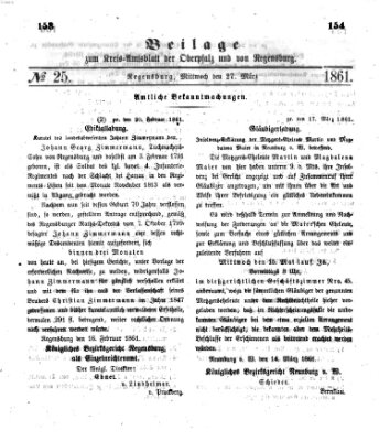 Königlich-bayerisches Kreis-Amtsblatt der Oberpfalz und von Regensburg (Königlich bayerisches Intelligenzblatt für die Oberpfalz und von Regensburg) Mittwoch 27. März 1861