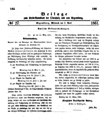 Königlich-bayerisches Kreis-Amtsblatt der Oberpfalz und von Regensburg (Königlich bayerisches Intelligenzblatt für die Oberpfalz und von Regensburg) Mittwoch 3. April 1861