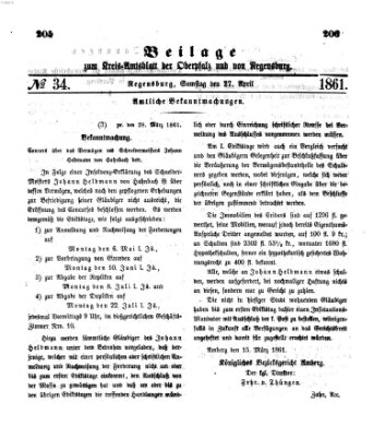 Königlich-bayerisches Kreis-Amtsblatt der Oberpfalz und von Regensburg (Königlich bayerisches Intelligenzblatt für die Oberpfalz und von Regensburg) Samstag 27. April 1861