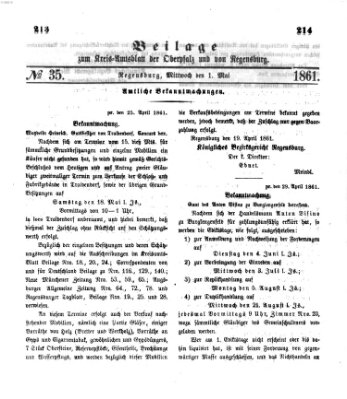 Königlich-bayerisches Kreis-Amtsblatt der Oberpfalz und von Regensburg (Königlich bayerisches Intelligenzblatt für die Oberpfalz und von Regensburg) Mittwoch 1. Mai 1861