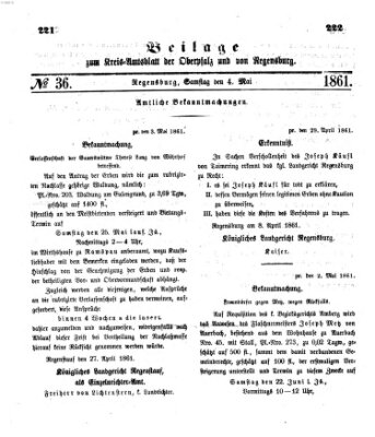 Königlich-bayerisches Kreis-Amtsblatt der Oberpfalz und von Regensburg (Königlich bayerisches Intelligenzblatt für die Oberpfalz und von Regensburg) Samstag 4. Mai 1861