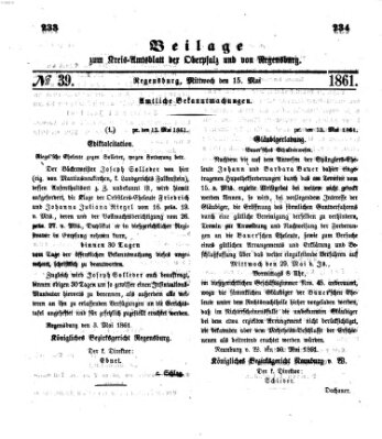 Königlich-bayerisches Kreis-Amtsblatt der Oberpfalz und von Regensburg (Königlich bayerisches Intelligenzblatt für die Oberpfalz und von Regensburg) Mittwoch 15. Mai 1861