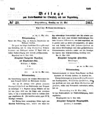 Königlich-bayerisches Kreis-Amtsblatt der Oberpfalz und von Regensburg (Königlich bayerisches Intelligenzblatt für die Oberpfalz und von Regensburg) Samstag 18. Mai 1861