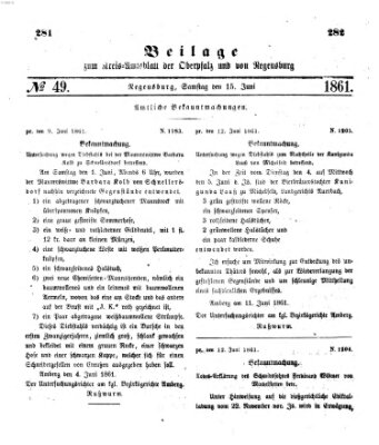 Königlich-bayerisches Kreis-Amtsblatt der Oberpfalz und von Regensburg (Königlich bayerisches Intelligenzblatt für die Oberpfalz und von Regensburg) Samstag 15. Juni 1861