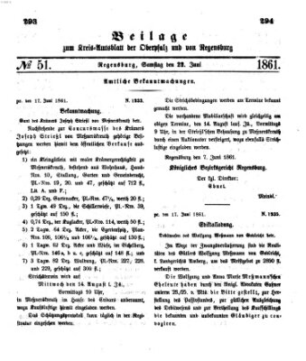 Königlich-bayerisches Kreis-Amtsblatt der Oberpfalz und von Regensburg (Königlich bayerisches Intelligenzblatt für die Oberpfalz und von Regensburg) Samstag 22. Juni 1861