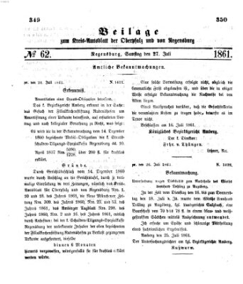 Königlich-bayerisches Kreis-Amtsblatt der Oberpfalz und von Regensburg (Königlich bayerisches Intelligenzblatt für die Oberpfalz und von Regensburg) Samstag 27. Juli 1861